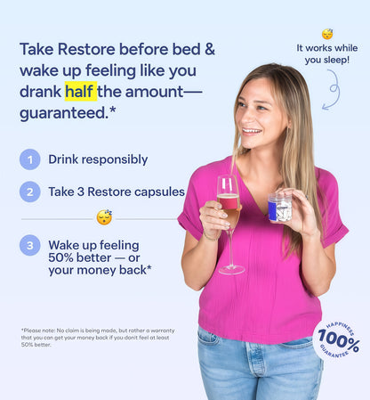 Restore | Supplement with DHM + L-Cysteine | Feel Better After Drinking & Support Your Liver